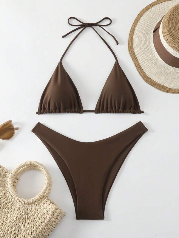 Swim Mod Summer Beach Solid Color Simple Ladies' Bra & Swim Bottom Swimwear Set Bathing Suit