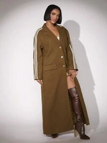 SHEIN SXY Women'S Street Fashion Color Block Striped Casual Long Woolen Coat - Rust Brown - View 5
