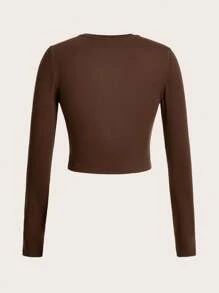 SHEIN Qutie Women's Letter Printed T-shirt - Brown - View 2