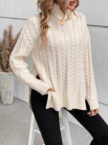 SHEIN LUNE Xoắn Dan Viền chia cắt Áo len , Áo chui đầu - Màu be - Xem 3