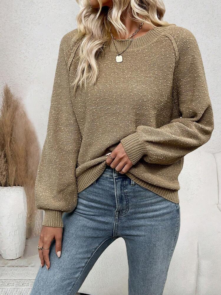 Solid Raglan Sleeve Knit Pullover Fall Winter Sweater