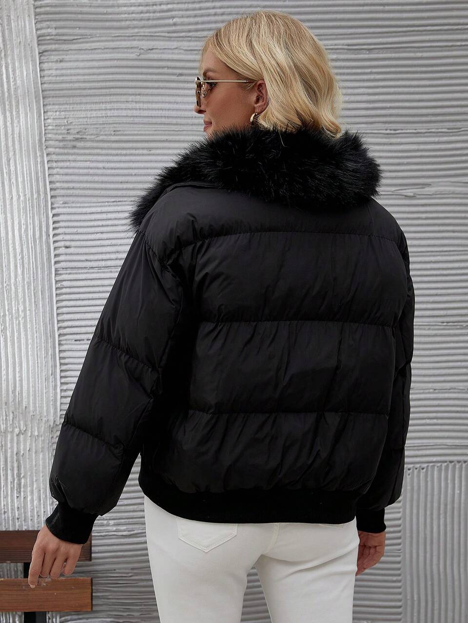Patchwork Collar Zipper Front -Padded Padded Coat Clothes Winter Fall Cloth For Women