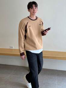 DAZY Nam Mẫu chữ Tay Raglan Áo nỉ - Màu Khaki - Xem 4