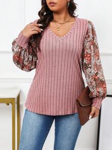 SHEIN LUNE Áo thun dài tay in hoa cỡ lớn dành cho nữ, áo kiểu nữ cho mùa xuân. - Nhiều màu - Xem 4