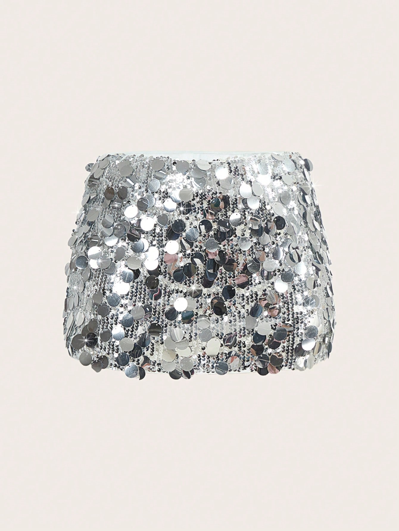 SHEIN ICON Silver Low Rise Sequin Decor Bodycon Mini Skirt sz2308305197955119