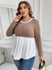 SHEIN LUNE 女士加大尺寸拼色上衣 - 彩色 - 查看 4