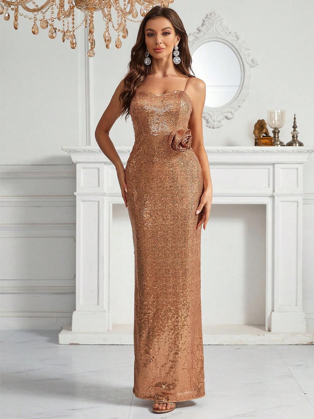 Sequin Decor Mermaid Hem Cami Formal Dress