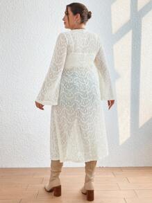 Flirla Quý cô Ren Dài Áo - Màu be - Xem 4