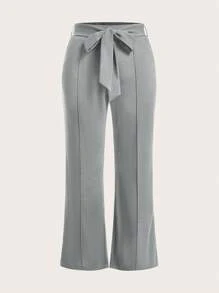 SHEIN LUNE Plus Size Shirt With Waist Belt Pants - Grey - View 1
