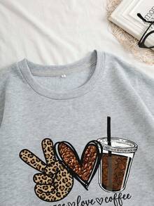 SHEIN LUNE Của phụ nữ Lông cừu Tim Động tác Mẫu Áo nỉ - Màu Xám nhạt - Xem 6