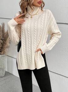 SHEIN LUNE Xoắn Dan Viền chia cắt Áo len , Áo chui đầu - Màu be - Xem 4
