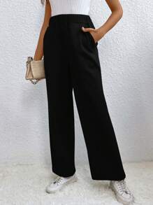 SHEIN Essnce 纯色保暖内衬运动裤 - 黑色 - 查看 5