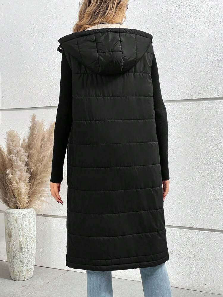Women'S Plain Simple Style Padded Coat Winter Black