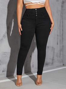 SHEIN SXY Plus Jean Skinny À Bouton - Noir - Voir 1