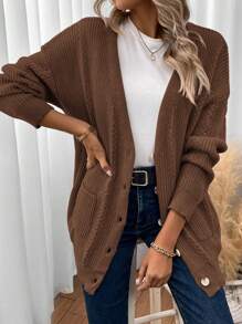 SHEIN Essnce Chaqueta De Punto Para Mujer De Manga Larga Y De Estilo Cárdigan - Marrón - Ver 7