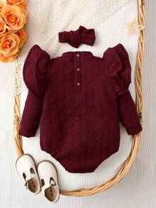 SHEIN 2 paquets de body à volant avec motif à pois pour bébé fille et attache pour cheveux