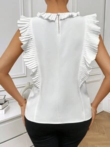 SHEIN Privé Xếp nếp Hem Áo ba lỗ Áo - trắng - Xem 2