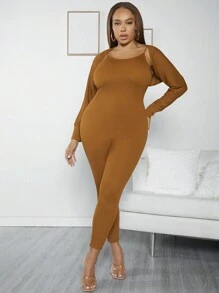 SHEIN SXY Conjunto De Mono Y Chal Con Tirantes Finos Para Mujer Talla Grande