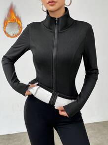 SHEIN LUNE Women's Zipper Front Fleece Jacket Fall Winter Cloth For Women - Black - View 6