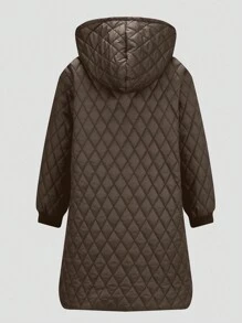 SHEIN LUNE 大码拉链连帽加厚棉服外套冬季 - 巧克力棕 - 查看 2