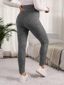 SHEIN Có thai Của phụ nữ Vòng eo có thể điều chỉnh Sọc Xà cạp - Màu xám đen - Xem 2