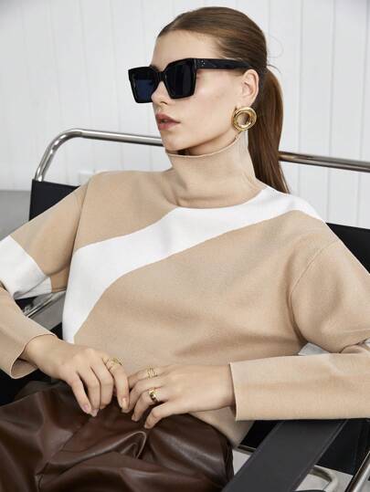 BizChic Color Block Turtleneck Sweater