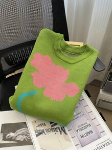 Flirla Plus Size Women's Patterned Sweater With Crew Neck - Multicolor - View 4