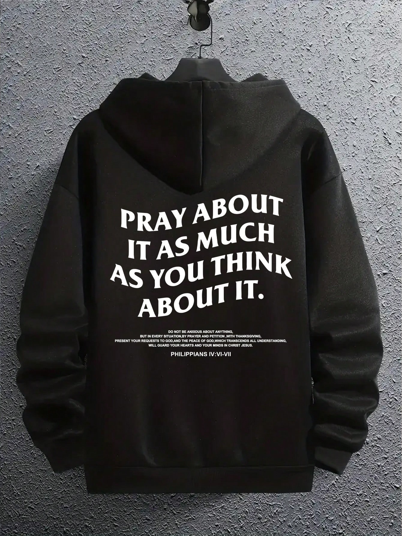 Manfinity Dauomo Men Slogan & Cross Graphic Drop Shoulder Drawstring Hoodie