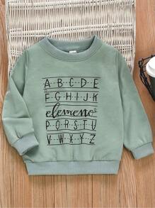 SHEIN Chàng trai trẻ Lá thư In Cổ thuyền viên Áo nỉ - màu xanh lá - Xem 1