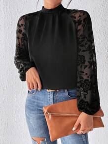 SHEIN Clasi Của phụ nữ Tay áo dài Áo sơ mi , Đen - màu đen - Xem 4