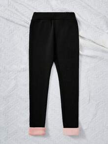 SHEIN Tween Girl Comfortable Solid Color Casual Pants - Black - View 2