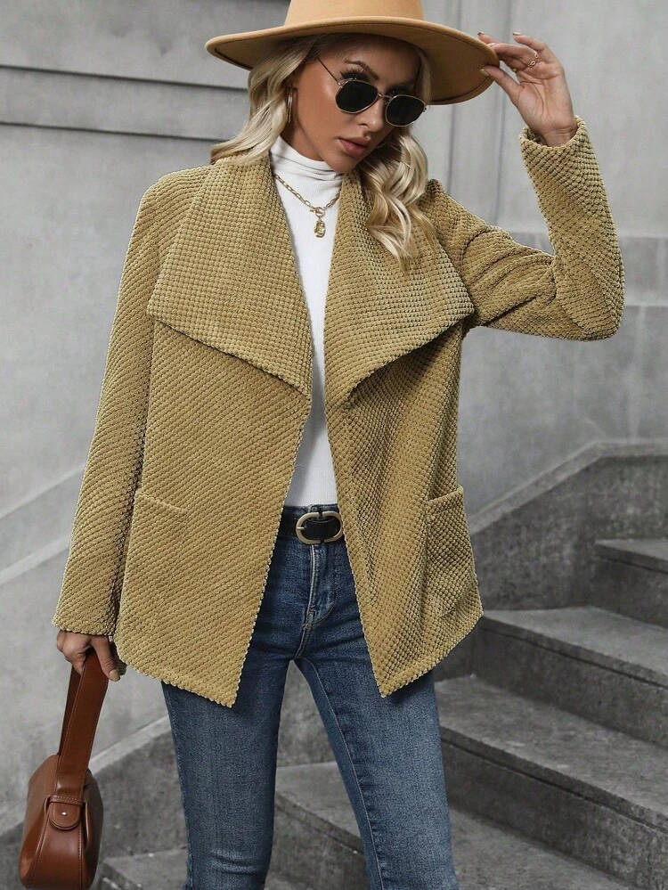 Women's Solid Color Turn-Down Collar Double Pocket Jacket Fall Cloth For Women