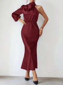 SHEIN Privé 女士連身裙 - 酒紅色 - 查看 3