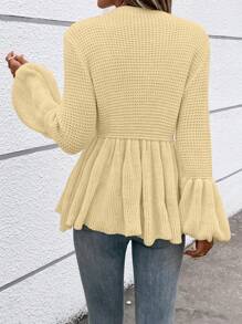 SHEIN LUNE Của phụ nữ Màu thuần Tay áo lồng đèn Áo len Với Xù Hoa Sen - Màu be - Xem 2
