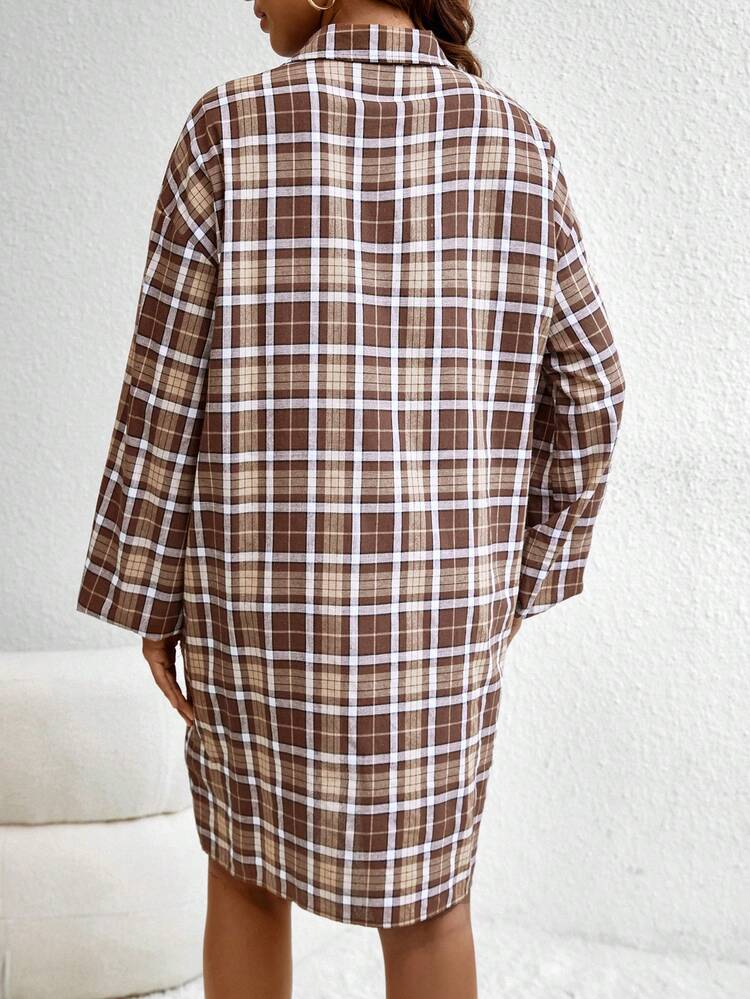 Maternity Plaid Print Shirt Dress