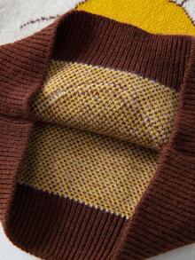 Young Boy Plaid Print Shirt & Cartoon Pattern Sweater Vest & Jeans - Brown - View 5