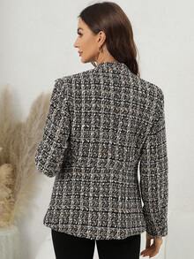 SHEIN Clasi Women's Plaid Button Front Jacket - Khaki - View 2