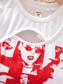 Cô gái Tween Thể thao Đường phố Dệt kim Xu hướng: Cắt giảm Ngắn tay Áo Với Tròn Đường viền cổ áo - trắng - Xem 5