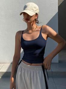 DAZY Women's Solid Color Tank Tops - Navy Blue - View 4