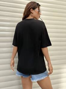 SHEIN Unity Của phụ nữ Thẻ Hình đầu lâu Ngắn tay Áo thun - màu đen - Xem 2