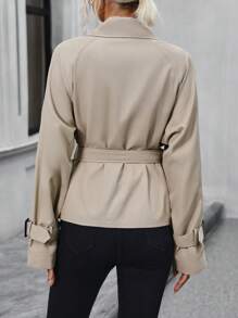 SHEIN Clasi 女式束腰领尖式大衣 - 卡其色 - 查看 2