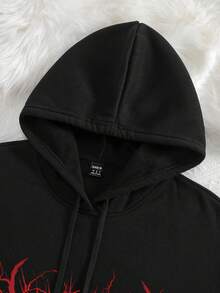 SHEIN Unity áo có mũ Thả vai Áo nỉ - màu đen - Xem 3