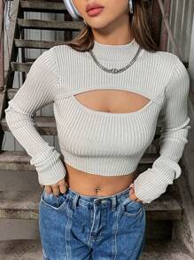 SHEIN EZwear 性感露肩女士上衣 - 灰色 - 查看 5