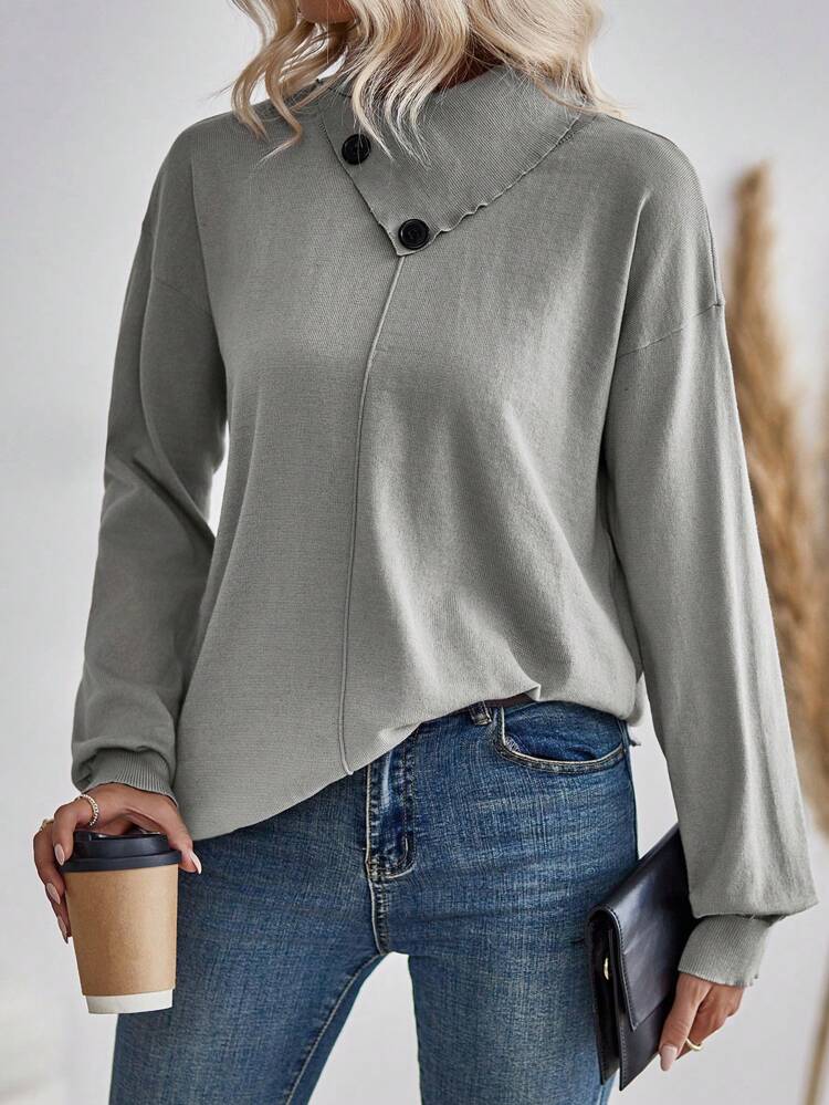 Drop Shoulder Split Hem Knit Pullover Fall Winter Sweater
