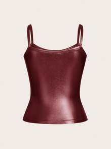 SHEIN ICON 酒紅色人造皮彈性女士背心 - 酒紅色 - 查看 2
