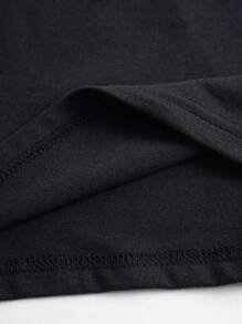 INAWLY Mock Neck Seam Detail Tee Fall Cloth For Women - Black - View 6