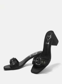 SheIn ICON Buckle Decor Chunky Heeled Mule Sandals