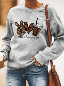 SHEIN LUNE Của phụ nữ Lông cừu Tim Động tác Mẫu Áo nỉ - Màu Xám nhạt - Xem 1
