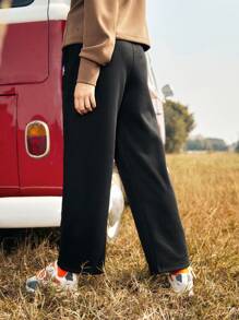 In My Nature Women's Solid Color Drawstring Waist Outdoor Pants - Black - View 2