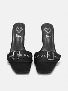 SheIn ICON Buckle Decor Chunky Heeled Mule Sandals